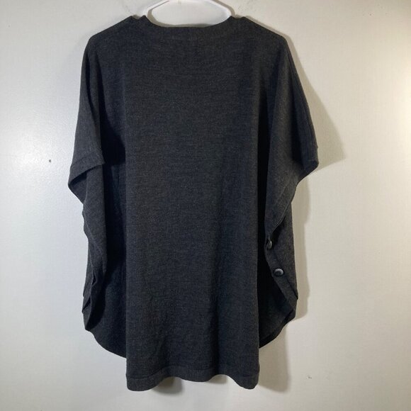 Womens Cynthia Rowley Merino Wool Sweater Poncho Gray Black M Wool Button Detail - Picture 3 of 7
